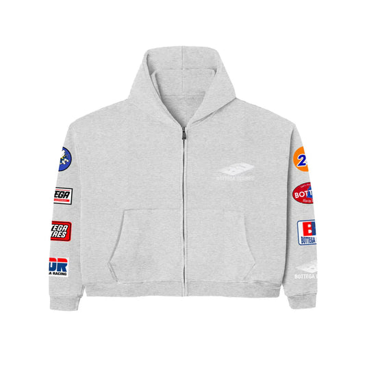 Bottega Desires Patches Grey Zip Up Hoodie