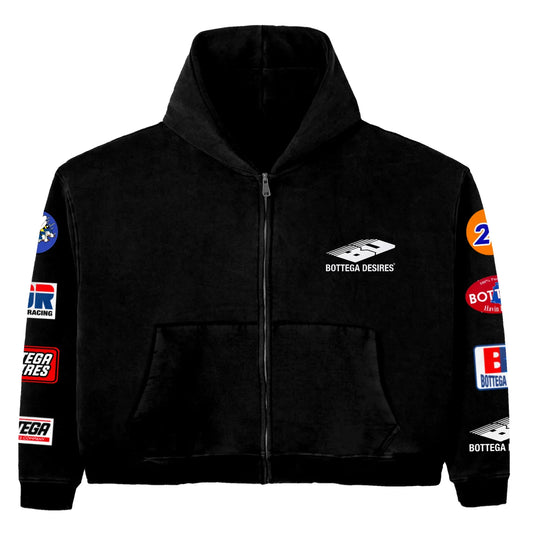Bottega Desires Patches Black Zip Up Hoodie